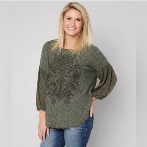 Buckle Tutto Di Me Olive Green Ribbed 3/4 Balloon Sleeve Top Plus Size XXL